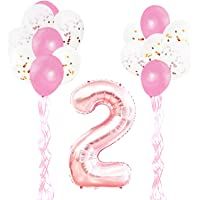 KUNGYO Decoraciones de Fiesta de Cumpleaños para Adultos y Niños- Oro Rosa Gigante Número 2 y Estrella de Helio Globos…